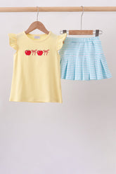 Yellow Apple Embroidery Skorts Set - Aaria Tees