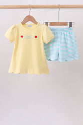 Yellow Apple Embroidery Scalloped Set - Aaria Tees