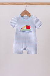 Blue Apple Pencil Embroidery Romper - Aaria Tees