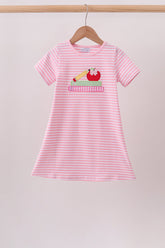 Pink Apple Pencil Embroidery Dress - Aaria Tees