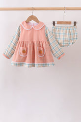 Pumpkin Jacquard embroidery plaid bloomer set - Aaria Tees