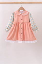 Pumpkin Jacquard plaid button dress - Aaria Tees