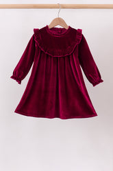 Burgundy velvet Ruffle Dress - Aaria Tees