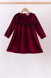 Maroon velvet ruffle dress - Aaria Tees