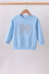 Blue Floral Bow Embroidery Top - Aaria Tees