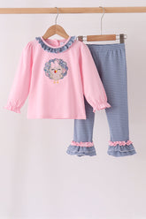 Pink turkey applique ruffle pants set - Aaria Tees