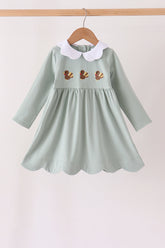 Green turkey embroidery scalloped dress - Aaria Tees