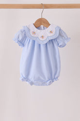 Blue turkey embroidery checkered ruffle bubble - Aaria Tees
