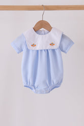 Blue turkey embroidery checkered bubble - Aaria Tees