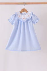 Blue turkey embroidery checkered dress - Aaria Tees