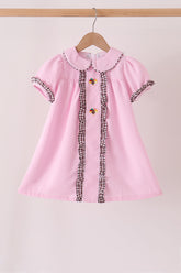 Pink turkey embroidery ruffle gingham dress - Aaria Tees