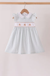 Green plaid turkey embroidery ruffle dress - Aaria Tees