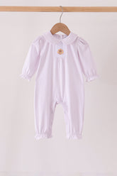 Pink dot turkey embroidery ruffle romper - Aaria Tees