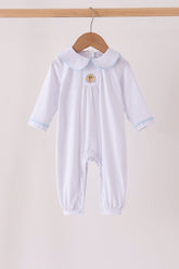 Blue dot turkey embroidery romper - Aaria Tees