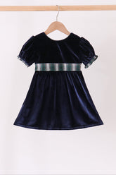 Navy plaid bow dress - Aaria Tees