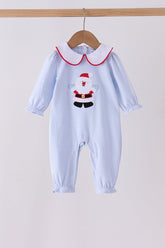 Blue stripe santa embroidery ruffle romper - Aaria Tees