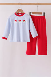 Blue santa claus embroidery stripe pants set - Aaria Tees