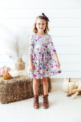 Midnight Rain 3/4 Sleeve Pocket Twirl Dress - Aaria Tees