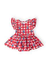 Nebraska Plaid Herbie Husker Flutter Twirl Bodysuit - Aaria Tees