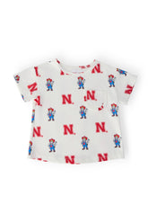 Nebraska White Herbie Husker Ruffle Pocket Tee - Aaria Tees