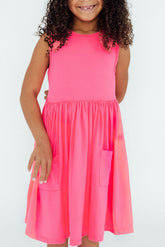 Neon Pink Tank Pocket Twirl Dress - Aaria Tees