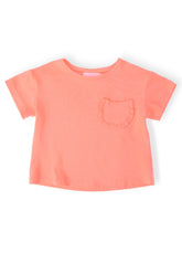 Neon Coral Ruffle Pocket Tee - Aaria Tees