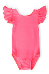 Neon Pink S/S Flutter Sleeve Leotard - Aaria Tees