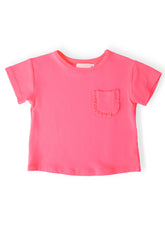 Neon Pink Ruffle Pocket Tee - Aaria Tees