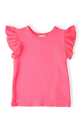 Neon Pink S/S Ruffle Tee - Aaria Tees