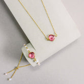 Pink Tourmaline Quartz Bracelet and Necklace Set - Aaria Tees