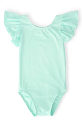 Pastel Green S/S Flutter Sleeve Leotard - Aaria Tees