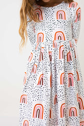 Peach Rainbow 3/4 Sleeve Pocket Twirl Dress - Aaria Tees