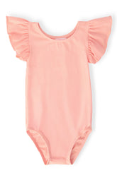 Peach S/S Flutter Sleeve Leotard - Aaria Tees