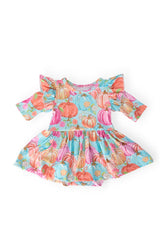 Preppy Pumpkins 3/4 Sleeve Twirl Flutter Bodysuit - Aaria Tees