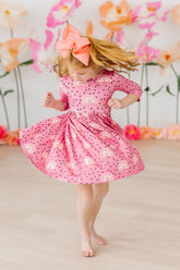 Rainbow Wishes 3/4 Sleeve Pocket Twirl Dress - Aaria Tees
