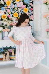 Ribbons & Roses 3/4 Sleeve Ruffle Twirl Dress - Aaria Tees