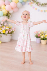 Rosebud Bows Smocked Ruffle Dress - Aaria Tees