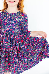 Flower Farm 3/4 Sleeve Pocket Twirl Dress - Aaria Tees