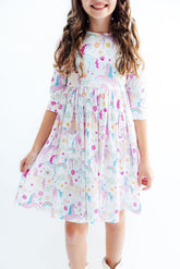 Rainbow Vibes 3/4 Sleeve Pocket Twirl Dress - Aaria Tees
