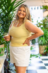 Bella Square Neck Rib Knit Tank Top, Yellow - Aaria Tees