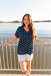 Blue and White Stars V-Neck Top - Aaria Tees