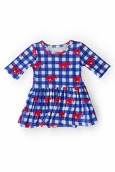 SMU Plaid Mustang 3/4 Sleeve Twirl Bodysuit - Aaria Tees