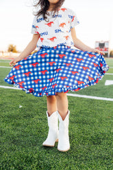 SMU Plaid Mustang Ruffle Twirl Skort - Aaria Tees