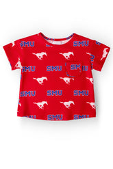 SMU Red Mustang Ruffle Pocket Tee - Aaria Tees