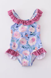 Floral pint ruffle girl swimsuit - Aaria Tees