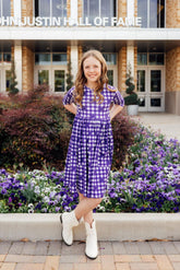 TCU Plaid Frog 3/4 Sleeve Pocket Twirl Dress - Aaria Tees
