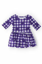 TCU Plaid Frog 3/4 Sleeve Twirl Bodysuit - Aaria Tees