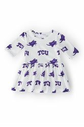 TCU White Frog 3/4 Sleeve Twirl Bodysuit - Aaria Tees