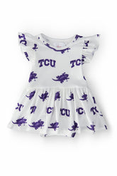 TCU White Frog Flutter Twirl Bodysuit - Aaria Tees