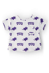 TCU White Frog Ruffle Pocket Tee - Aaria Tees